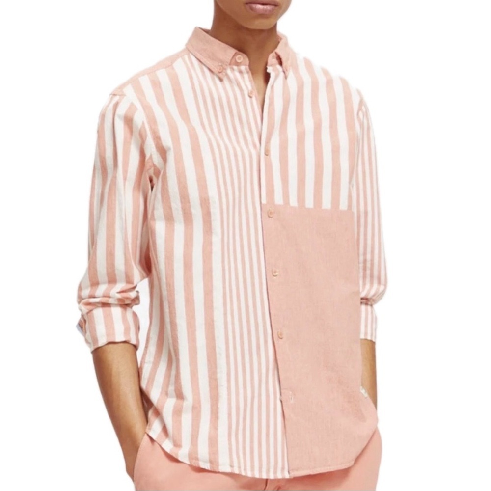 NWT SCOTCH & SODA
Lightweight chambray button down shirt stripes coral Large